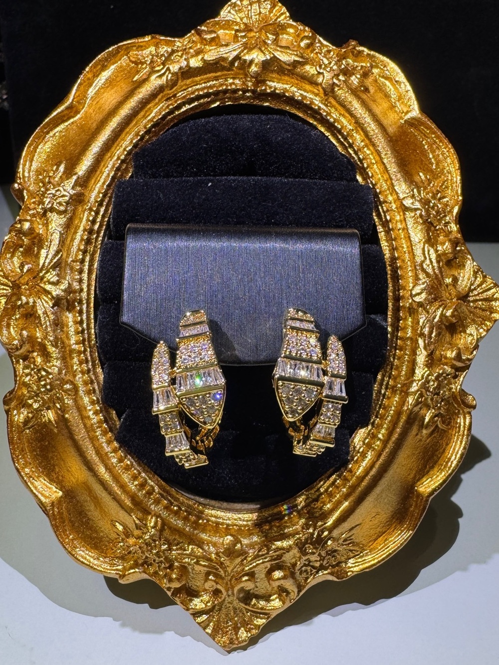S925 Posts Gold CZ Snake Serpent Hoop Earrings